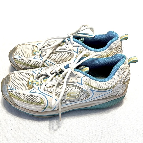 ⭐️ Skechers Shape-ups white with turquoise trim synthetic uppers eu 38.5 - Picture 1 of 16